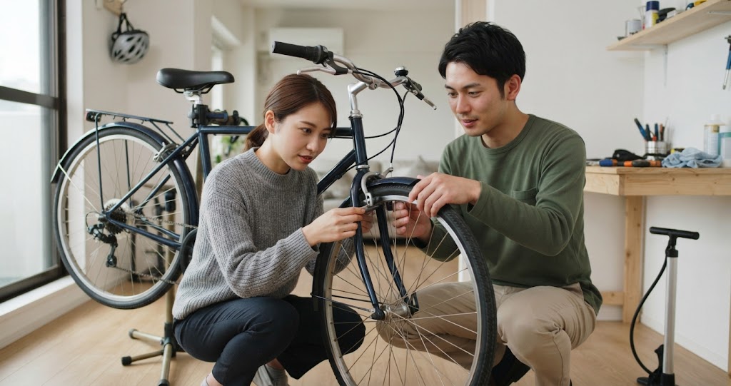 摩耗したブレーキシューを確認する様子を表すイメージ画像