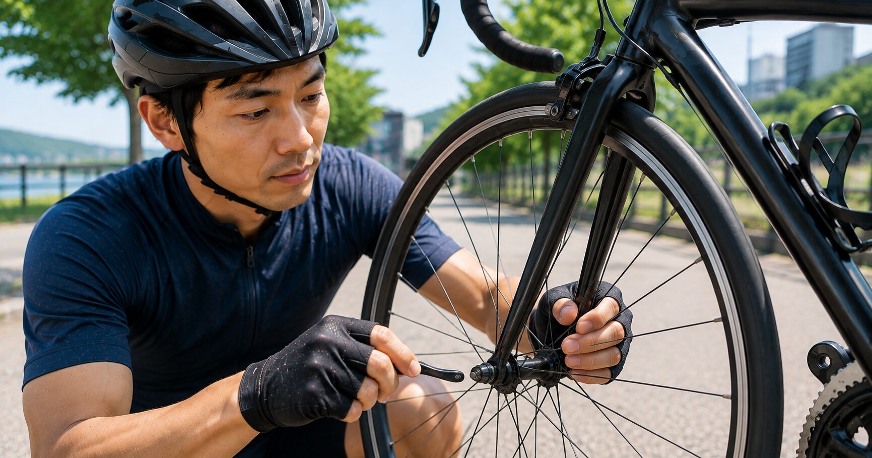 自転車のクイックリリースの外し方を表すイメージ画像