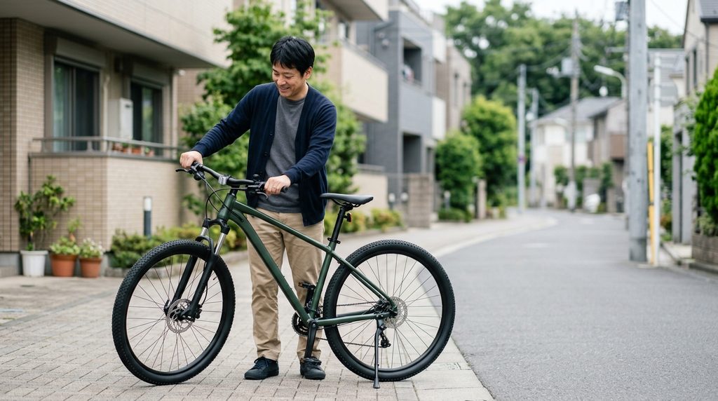 街乗りマウンテンバイクは正解をテーマに、マウンテンバイクの状態や仕様を確認しながら選び方を検討する様子を表すイメージ画像