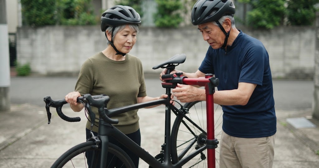スタンドで固定状態を確認する様子を表すイメージ画像
