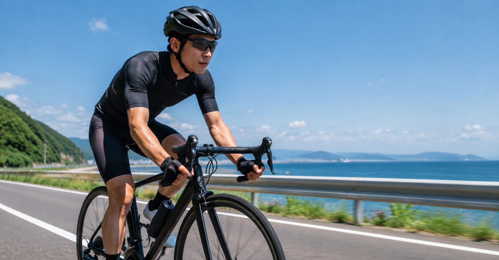 ロードバイクで100kmを休憩なしで走る状況を表すイメージ画像