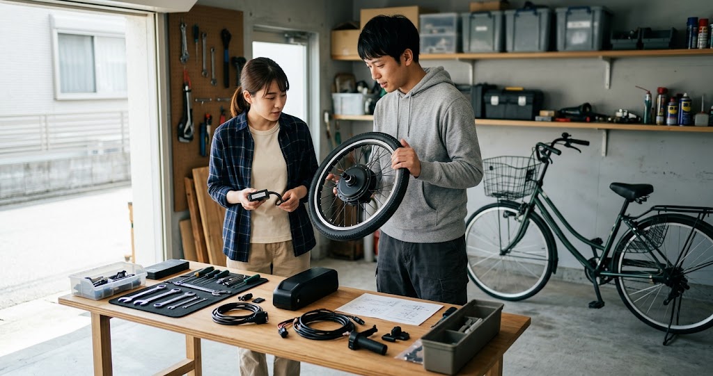 電動化に使う改造キットの構成を表すイメージ画像