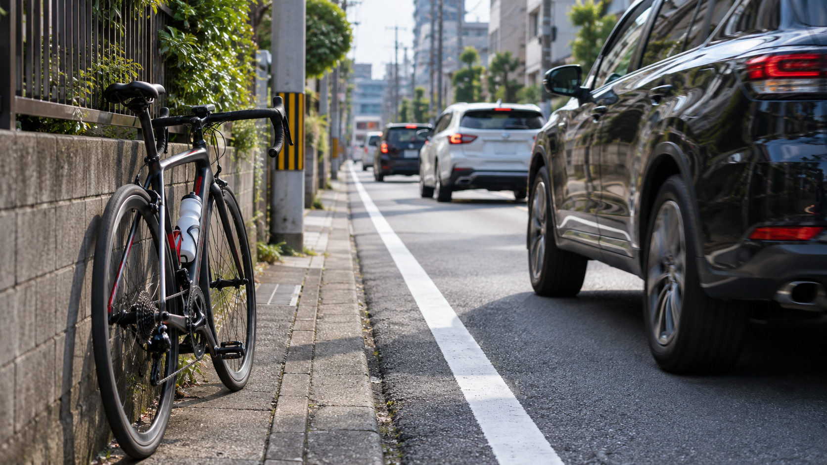 自転車と車の安全な距離感を表すイメージ画像