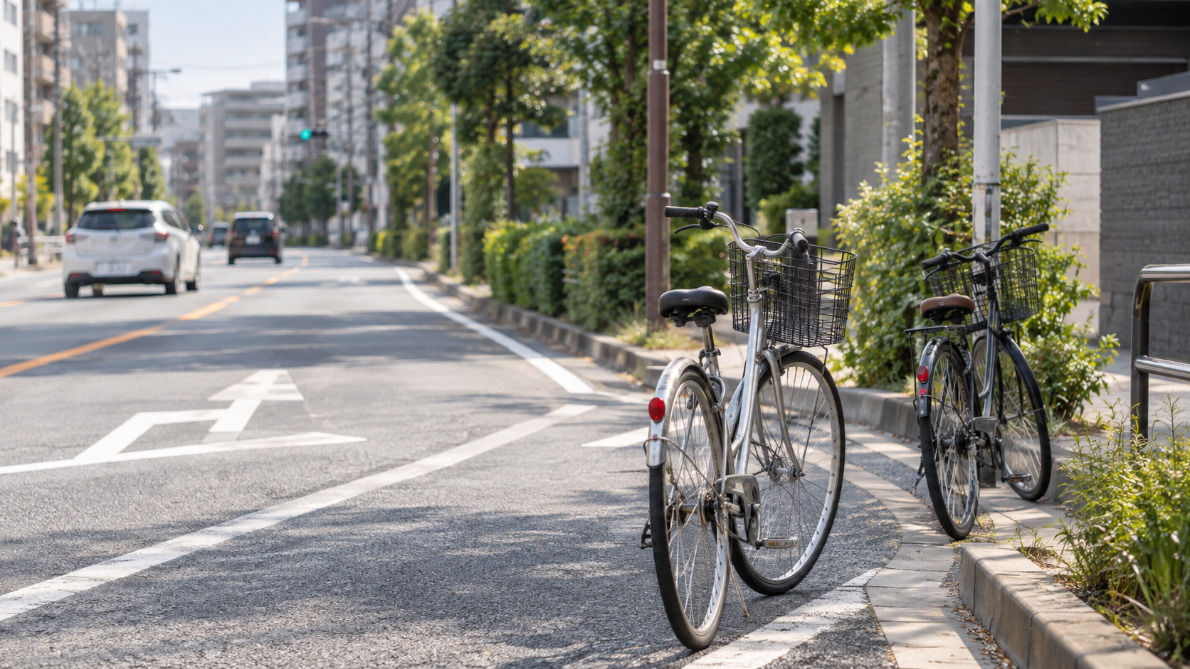 ロードバイクで車道を走る状況を表すイメージ画像