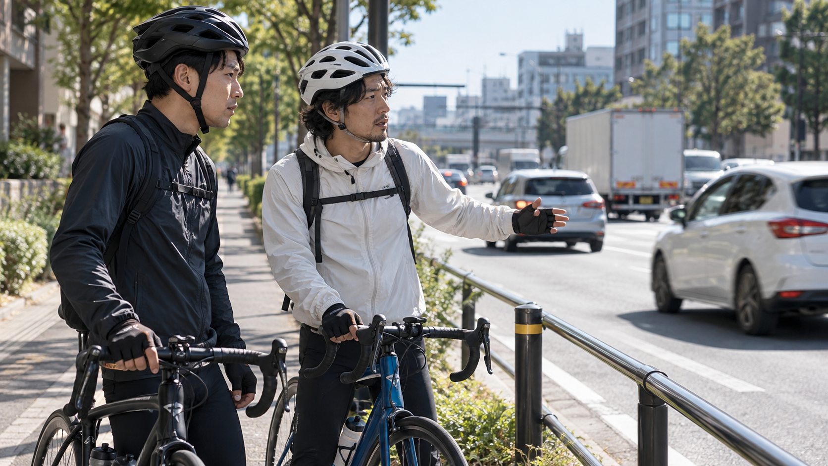 ロードバイクの車道走行不安を表すイメージ画像